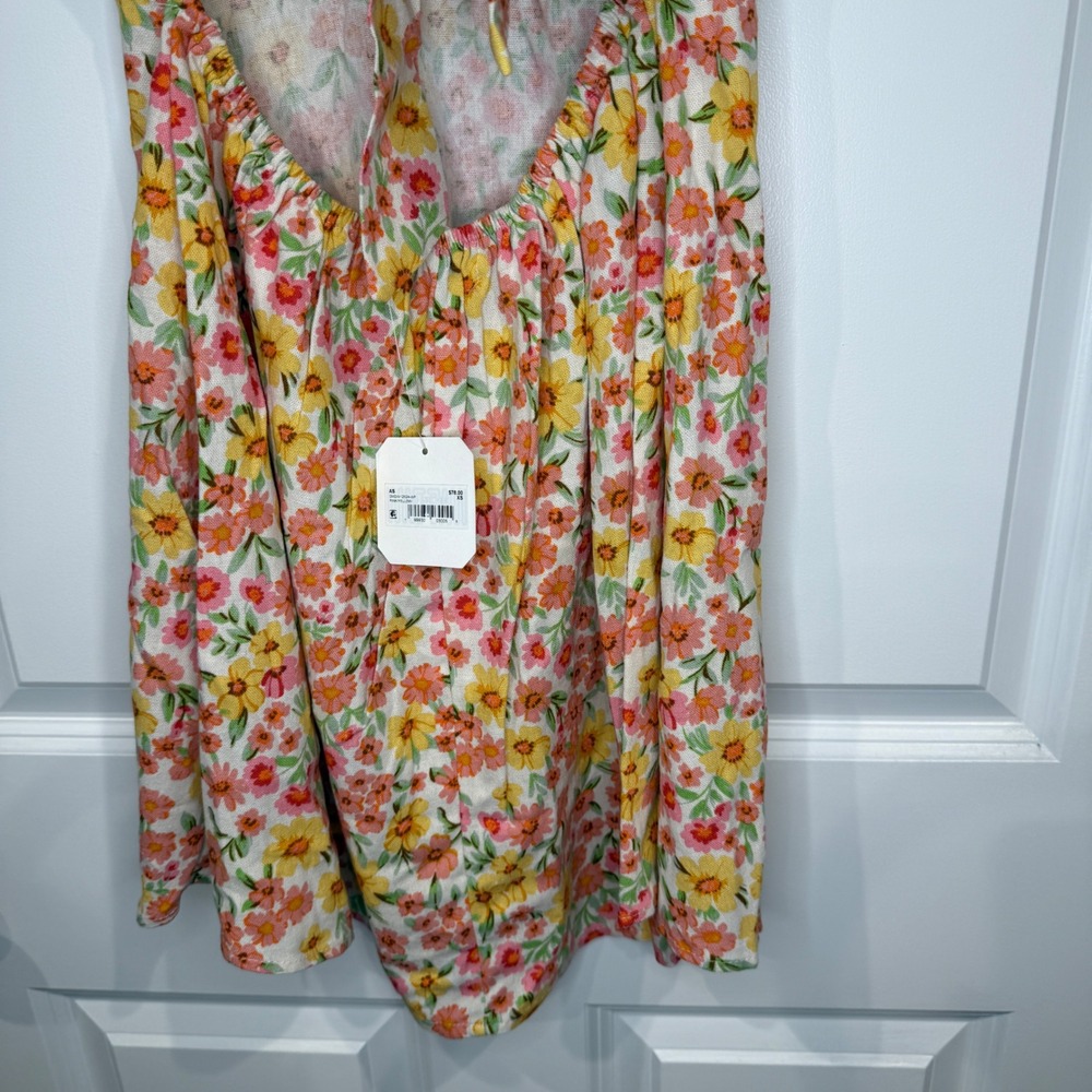 Altar'd State Mini Dress Pink Yellow Floral Tie Back Ruffle Size XS - Picture 8 of 9